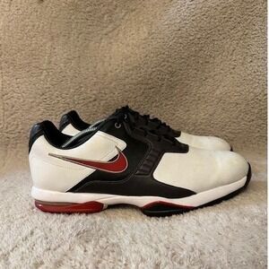 Nike Men's Golf Shoes White Black Red Leather Spikes Size 12 483248 102 Lace Up